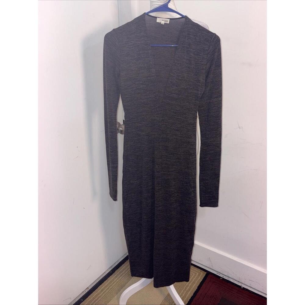 Aritzia Wilfred Free Brown Marled Sweater Dress High Waist Plunge VNeck Sexy SzS